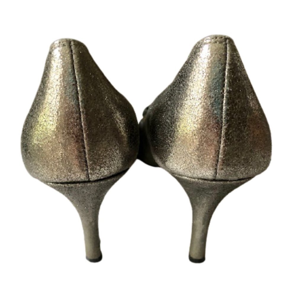 Kate Spade Platinum Sparkly Peep Toe Bow Pumps - 8.5M - Picture 6 of 11